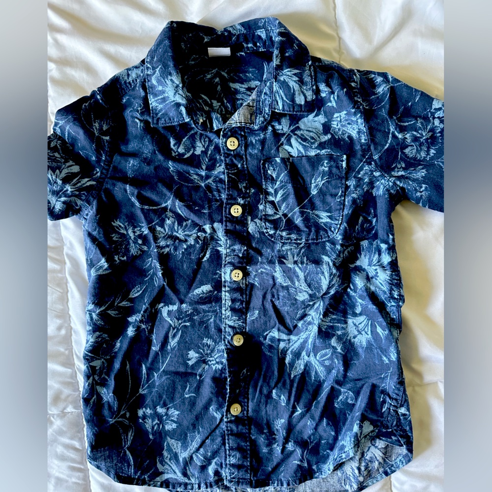 Baby GAP Toddler Boy Formal Casual Button Up Collared Shirt Blue Floral 5T